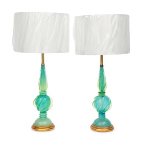 A Pair of Seguso for Marbro Murano Glass Lamps