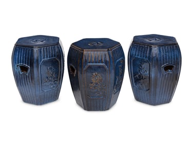 Three Italian Cobalt-Glazed Garden Seats
