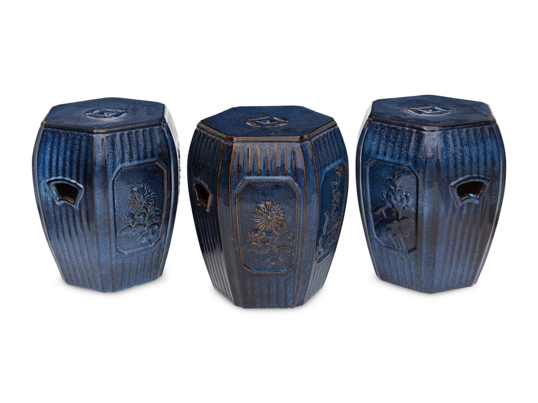 Three Italian Cobalt-Glazed Garden Seats (1 of 2)