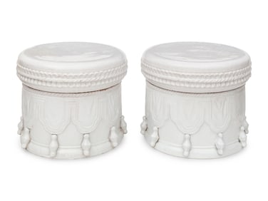 A Pair of Italian White-Glazed Terracotta Two-Piece Garden Seats