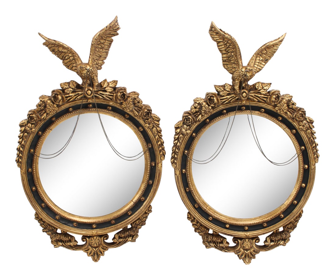 A Pair of Regency Style Ebonized and Parcel-Gilt Mirrors (1 of 3)