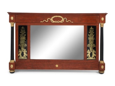 A Neoclassical Style Painted and Églomisé Panel-Inset Overmantle Mirror