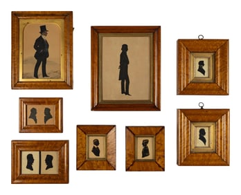 A Collection of Eight Silhouettes in Maple Frames