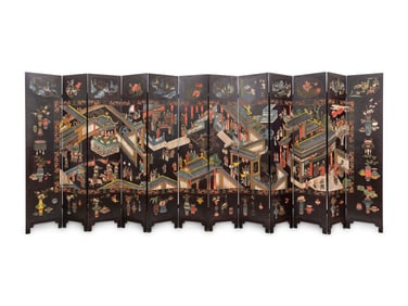 A Chinese Export Laquer Twelve-Panel Screen
