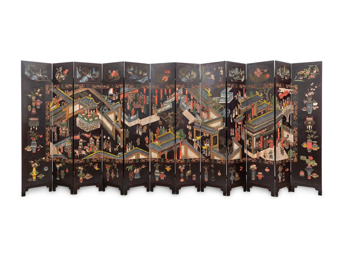 A Chinese Export Laquer Twelve-Panel Screen (1 of 4)