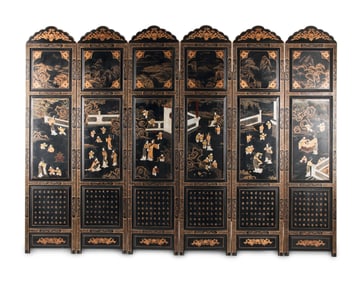 A Chinese Lacquer Six-Panel Screen