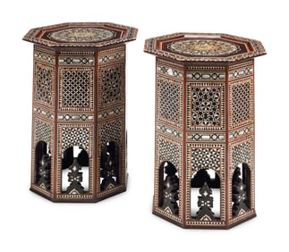 A Pair of Moorish Style Marquetry Octagonal Tables