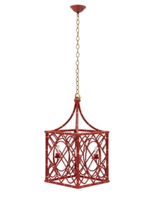 A Red-Painted and Parcel-Gilt Faux Bamboo Four-Light Lantern