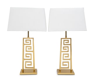 A Pair of Gilt Bronze Greek Key Lamps