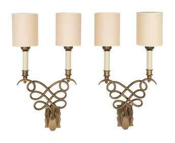 A Pair of Contemporary Brass Two-Light Sconces
