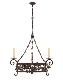 A Spanish Style Wrought Iron Three-Light Chandelier
