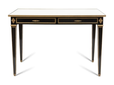 A Ralph Lauren Louis XVI Style Black-Painted Mirror-Top Console Table