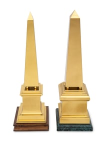 Two Polished Brass Obelisks