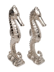 A Pair of Nickel Plated Brass Seahorse Figures