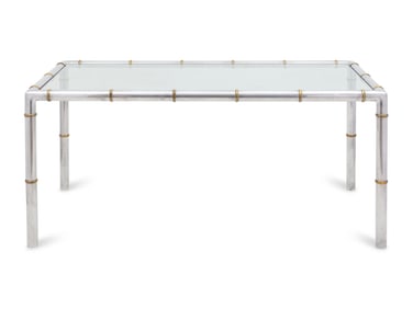 A Brass Mounted Aluminum Glass-Top Dining Table