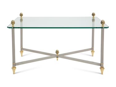 A Brass-Mounted Steel Glass-Top Low Table