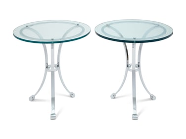 A Pair of Nickel-Plated Glass Top Side Tables