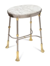 A Brass-Mounted Steel Marble Top Side Table