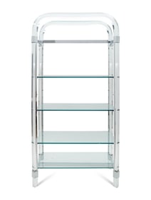 An Acrylic, Glass, and Nickel-Plated Steel Etagère