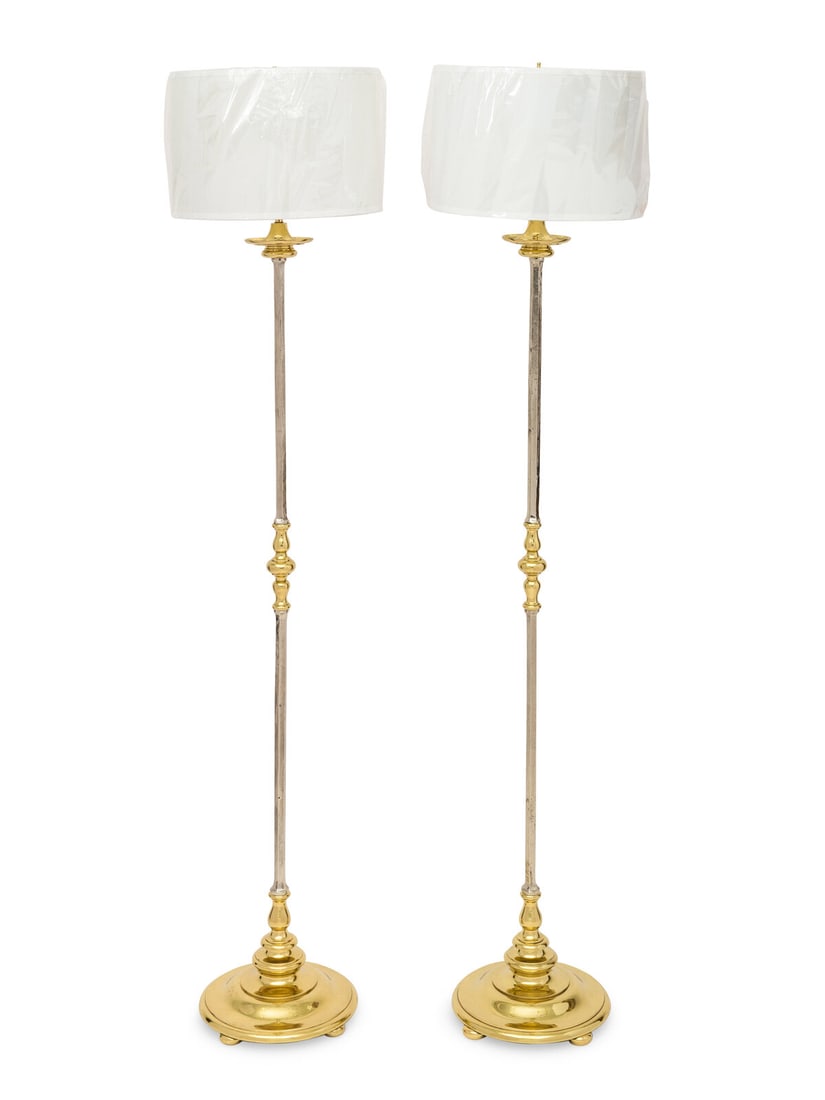 A Pair of Nickel-Plated Bronze and Brass Floor Lamps (1 of 2)
