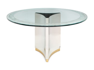 A Brass and Stainless Steel Pedestal Dining Table