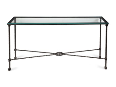 A Wrought Iron Glass-Top Console Table