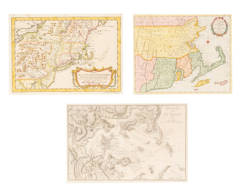 [Maps & Atlases] Group of 3 Maps of America: [Maps & Atlases] Group of 3 Maps of America Three engraved maps, all framed (unexamined out of frame), largest 11 x 13 inches (visible area). Bellin, Jacques Nicolas Carte de la Nouvelle A
