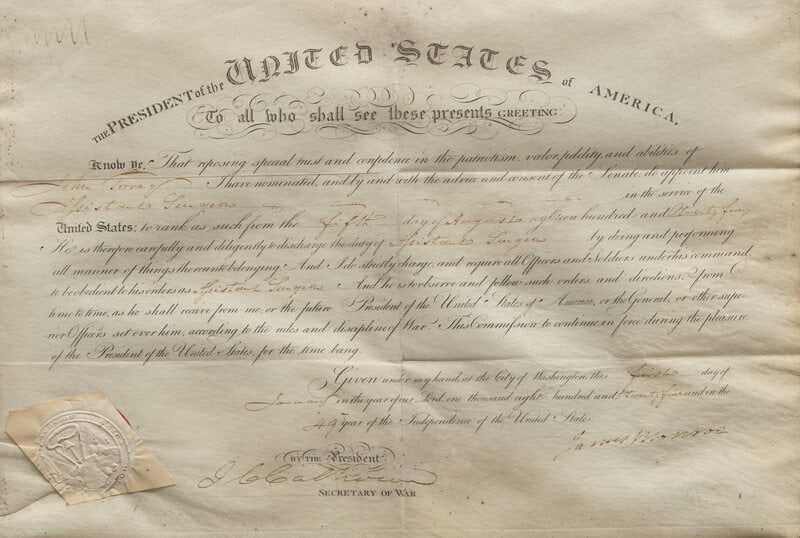 [Presidential] Monroe, James. Partially-Printed Document, signed (1 of 2)