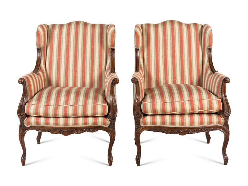 A Pair of Louis XV Style Carved Wingback Armchairs (1 of 19)