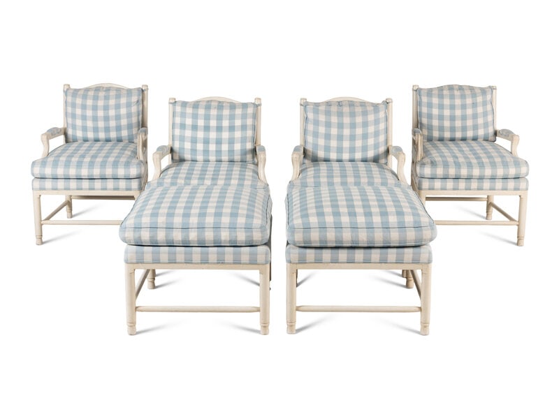 A Set of Four White Painted Patio Chairs and Ottomans (1 of 18)