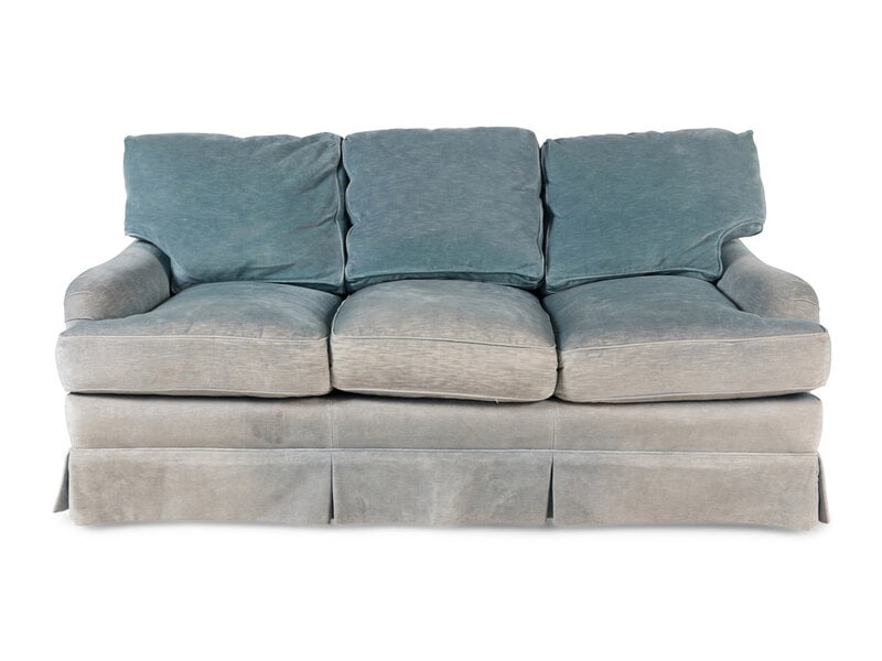 A Custom Velvet Upholstered Three-Cushion Sofa (1 of 18)