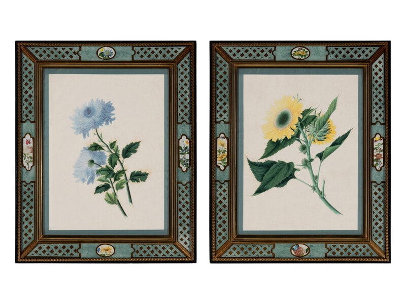 A Pair of Botanical Watercolor Illustrations in Reverse-Painted Glass Frames (1 of 19)