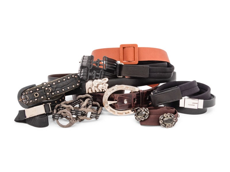 Various Designers, Eleven Belts: Various Designers, Eleven Belts THE FIRST Belt in brown leather with a leather-covered buckle. Label: Marni Size Label: M Date: 2000's-2010's Country of Origin: Italy Ap