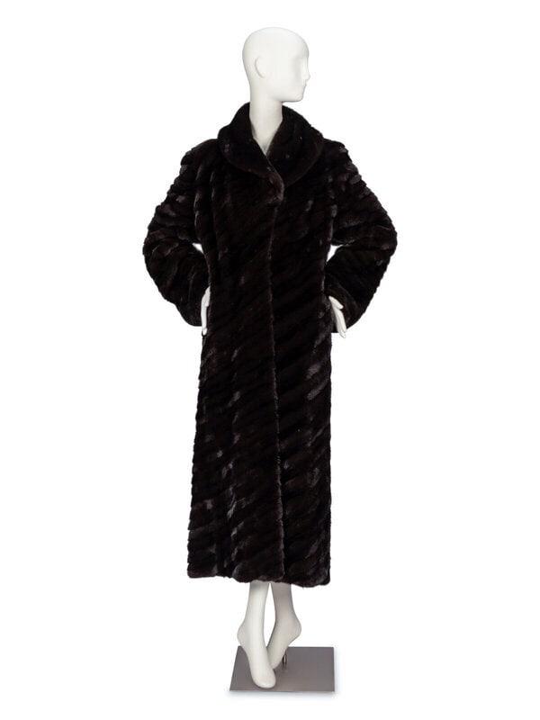 Diagonally-Pieced Ranch Mink Fur Coat (1 of 4)