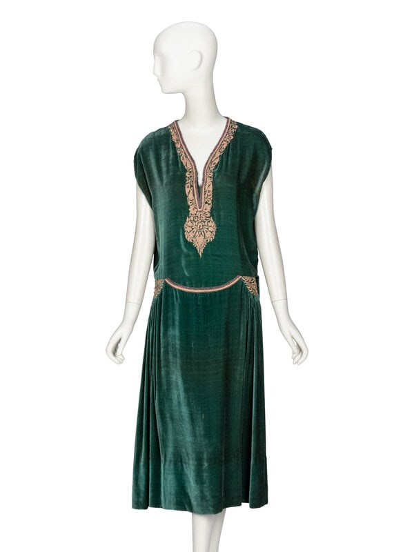 Jean Patou, Emerald Velvet Dress, c. 1930's (1 of 5)