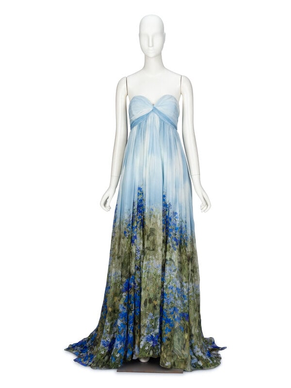 Oscar de la Renta, Printed Strapless Chiffon Gown (1 of 4)