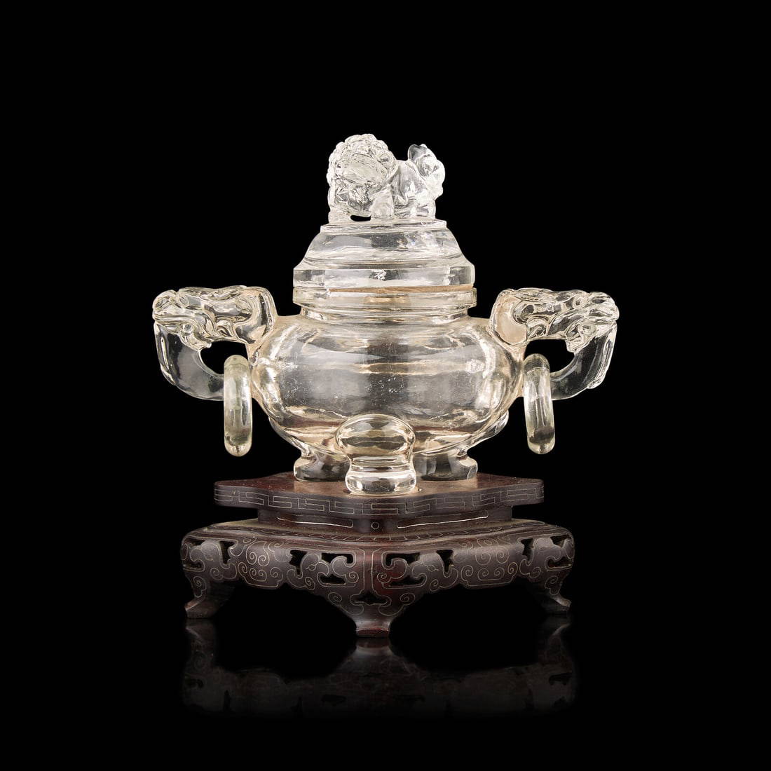 A Small Chinese Rock Crystal Tripod Censer and Cover, 20th Century 近代 雕水