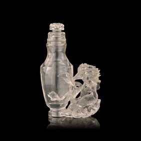 A Small Chinese Carved Rock Crystal Vase and Cover with Bird and Flowers, Qing Dynasty 清