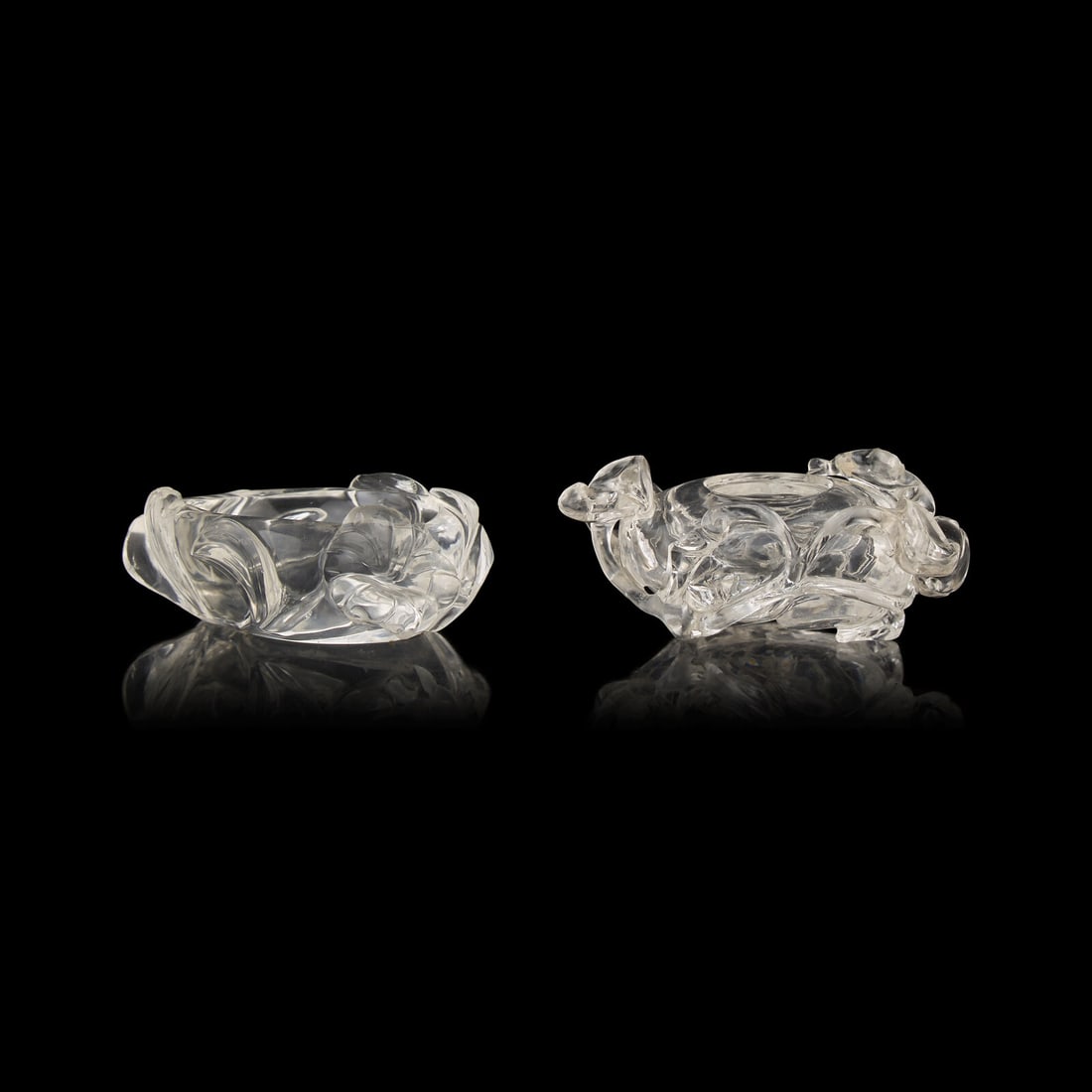 Two Small Chinese Rock Crystal Coupes, 20th Century 近代 雕水晶花