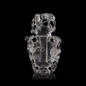 A Small Chinese Carved Rock Crystal 'Prunus and Bird' Covered Vase 雕水晶喜