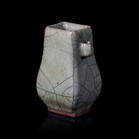 A Small Chinese Ge-Type Lug-Handled Vase 仿哥窯貫耳小方