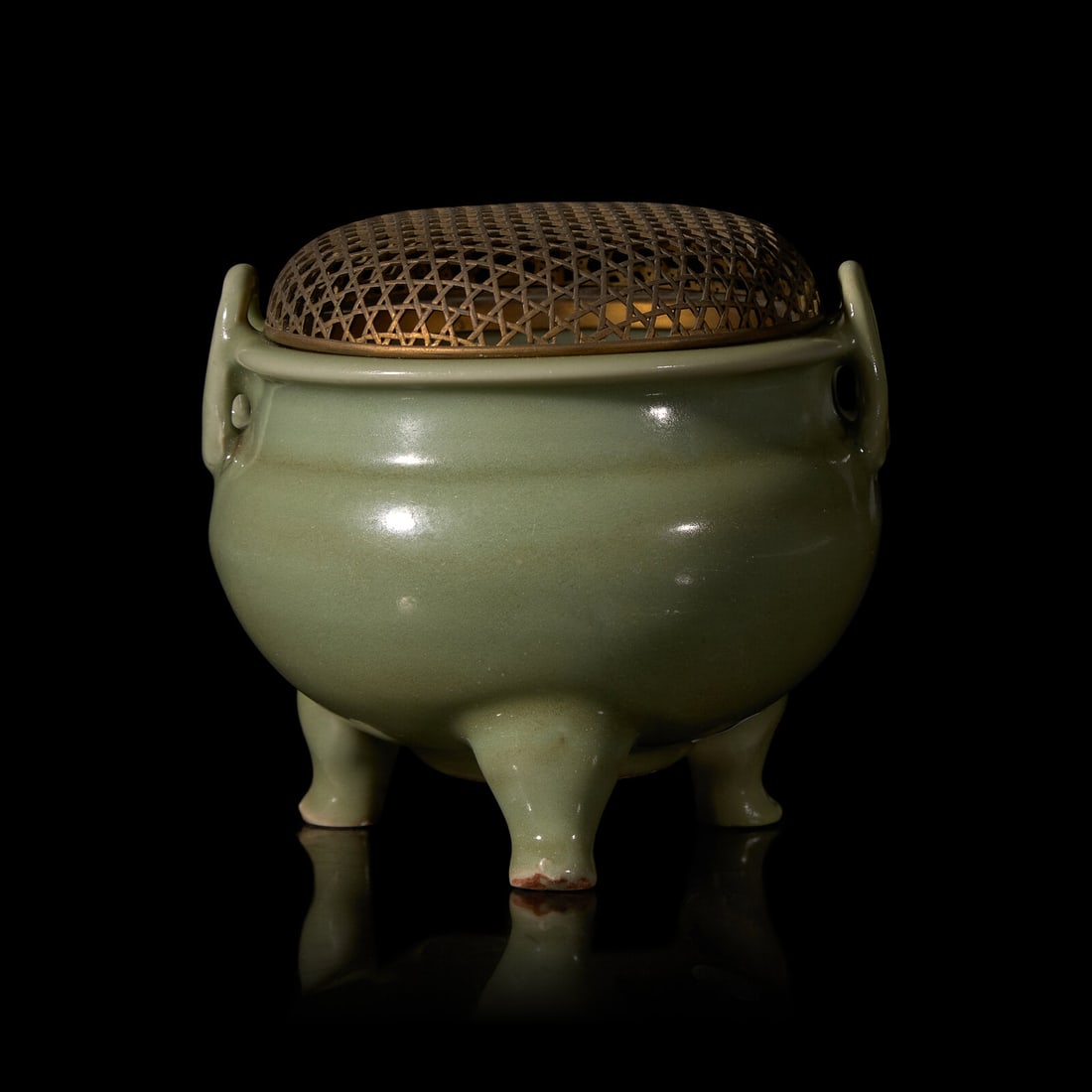 A Chinese Longquan Celadon Glazed Porcelain Incense Burner 龍泉青瓷雙 (1 of 3)