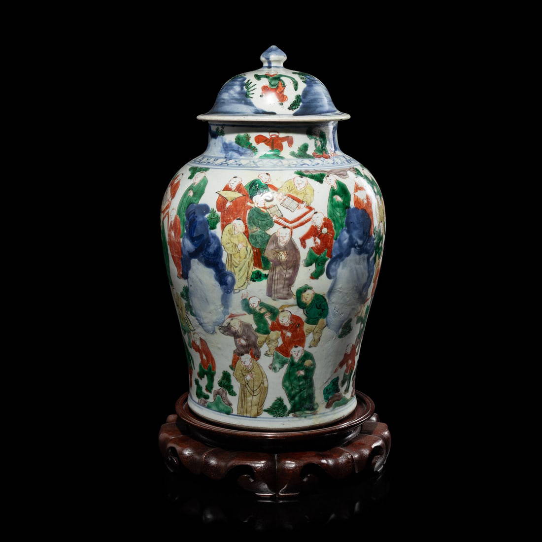 A Chinese Wucai Porcelain 'Boys' General Jar and Cover, Possibly 17th Century 或明