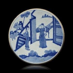 A Chinese Blue and White Porcelain Circular Plaque, Kangxi Period 清康熙 青