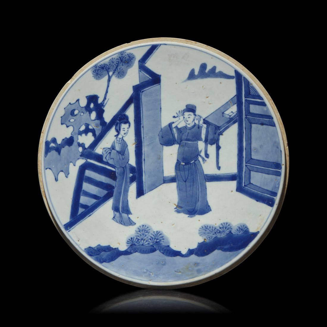 A Chinese Blue and White Porcelain Circular Plaque, Kangxi Period 清康熙 青