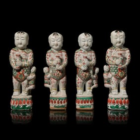 Two Pairs of Chinese Famille Verte "Boys" Figures, 18th-19th Century 清中期