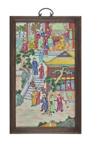 A Large Chinese Famille Rose Porcelain Plaque, 19th Century 清中晚期 &#31881