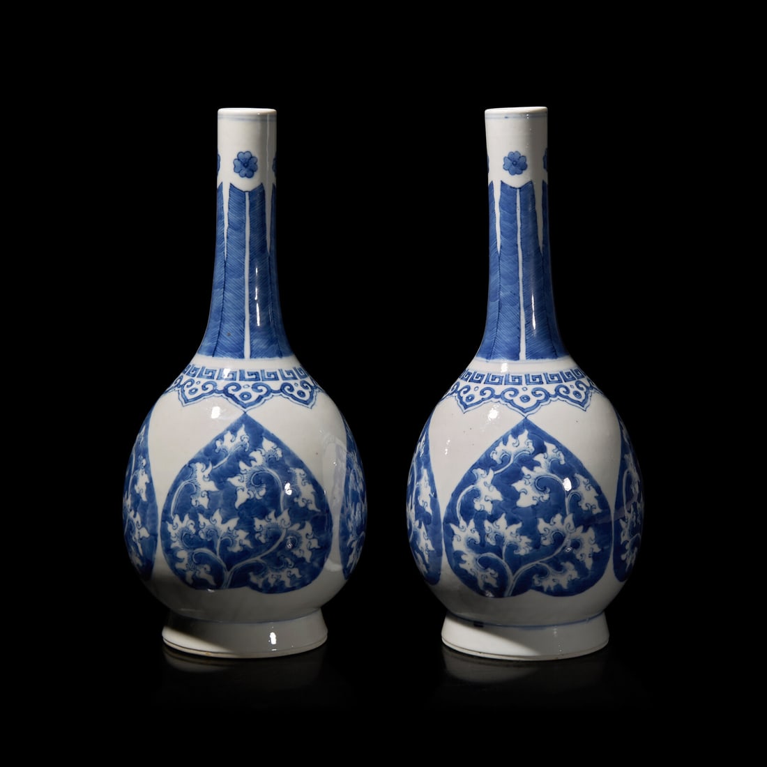 A Pair of Chinese Blue and White Porcelain Bottle Vases, Probably Guangxu Period 或光
