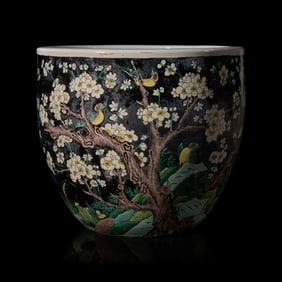 A Chinese Famille Noire Porcelain Jardiniere, Late Qing Dynasty-Republic Period  晚清