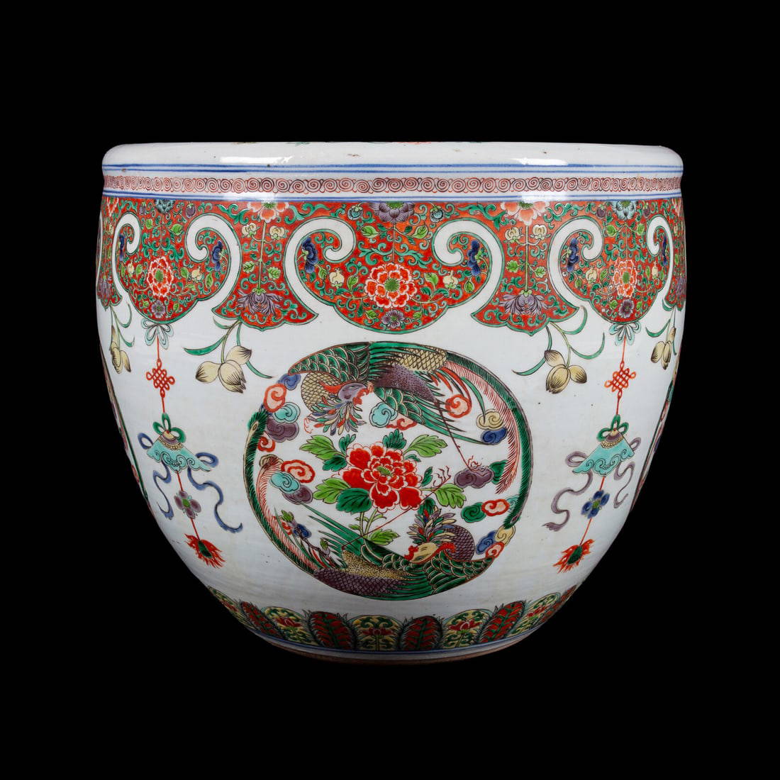 A Chinese Famille Verte Porcelain Fish Bowl, 20th Century 近代 粉彩鳳